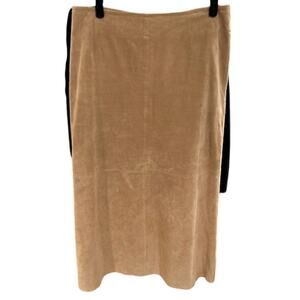 BOSTON PROPER Women's Suede Panel Midi Skirt Size 14 Tan Leather Boho Chic